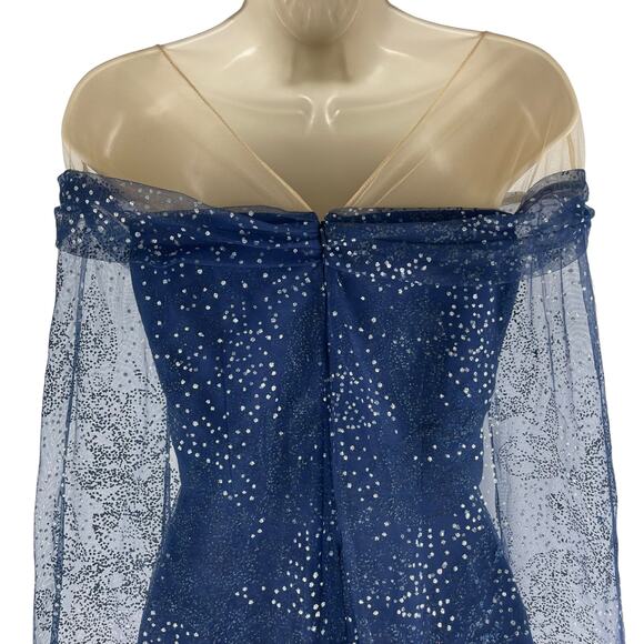 Marchesa Notte Tulle Overlay Cape Embellished Gown Blue Size 0 - Picture 10 of 11